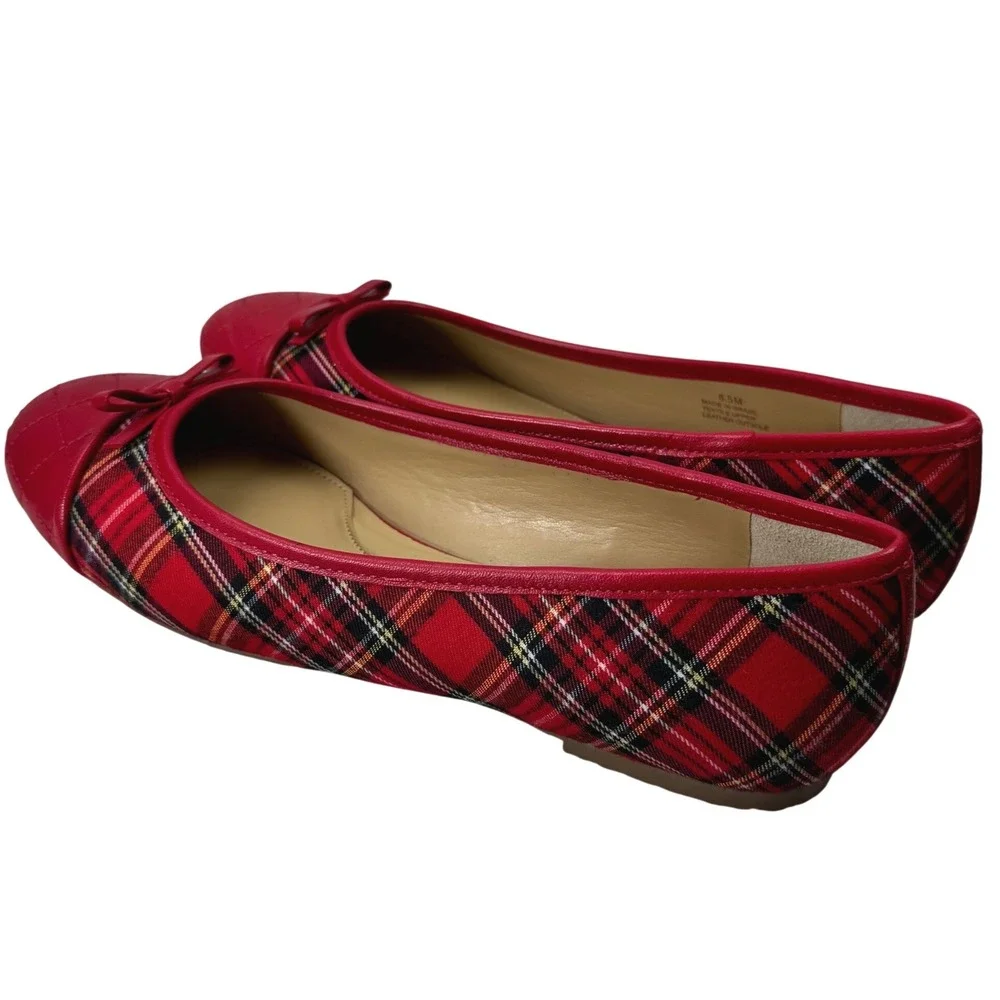 Talbots Ballet Flats Women 8.5M Red Plaid Tartan Quilted Preppy Shoes Academia